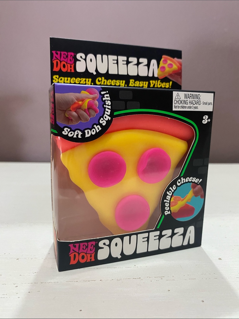 NEE DOH - Squeezza Cheese Pizza Soft Doh Squisher - Pink & Yellow